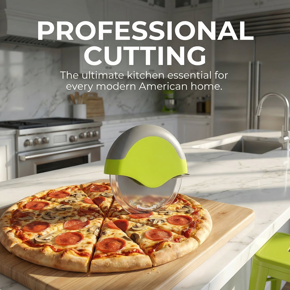 Palm Pizza Cutter Wheel, Stainless Steel Blade with Protective Cover, Green - Image 6