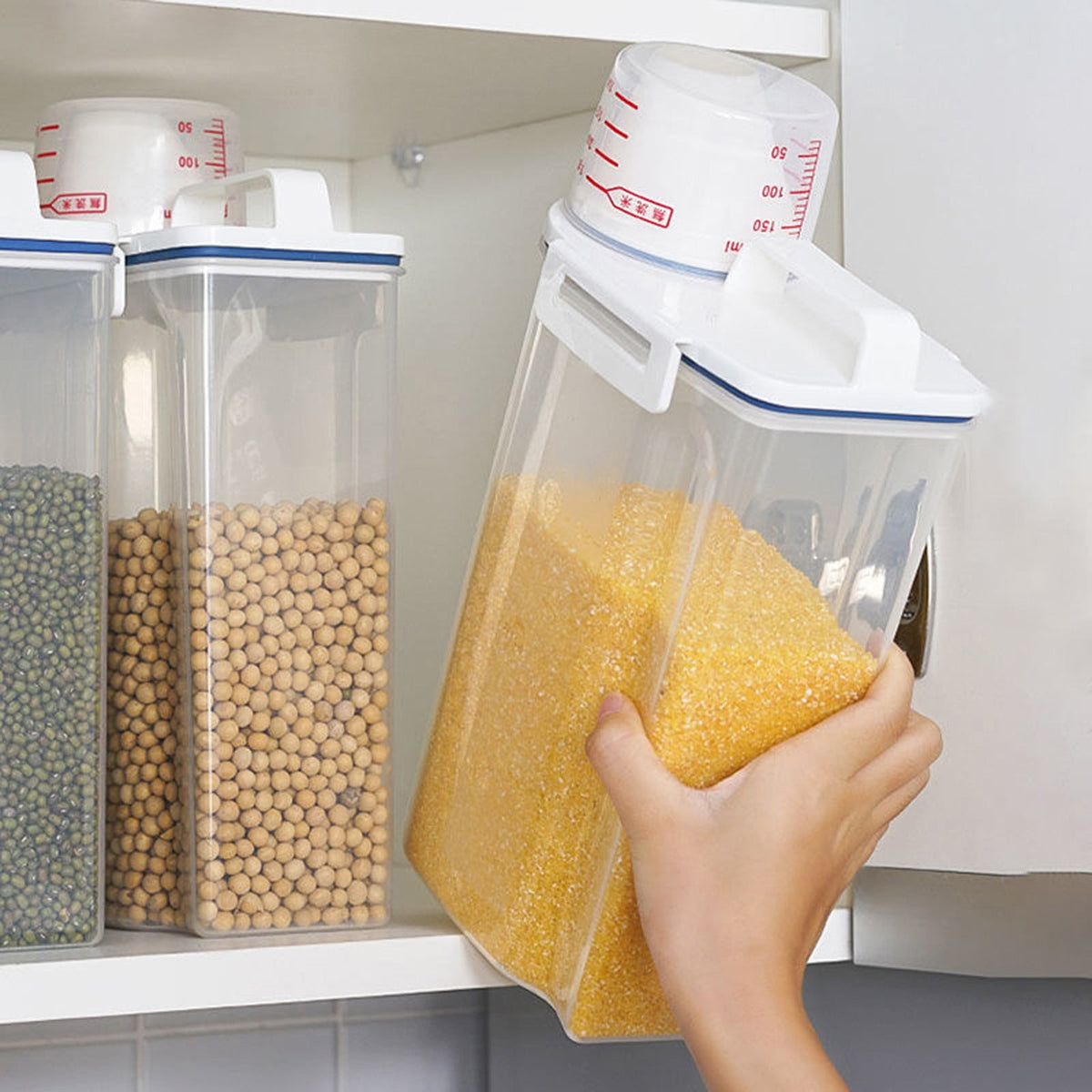 Airtight Flour and Rice Container, 5 lb Dry Food Bin with Measuring Cup and Handle - Image 6