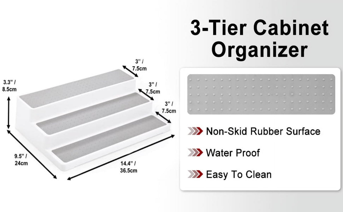3-Tier Spice Rack Organizer for Cabinets, Set of 3 Non-Skid Plastic Step Shelves - Image 3