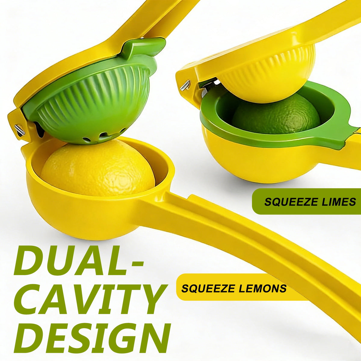 Handheld Citrus Squeezer, Dual-Size Metal Lemon and Lime Juicer, Yellow - Image 3