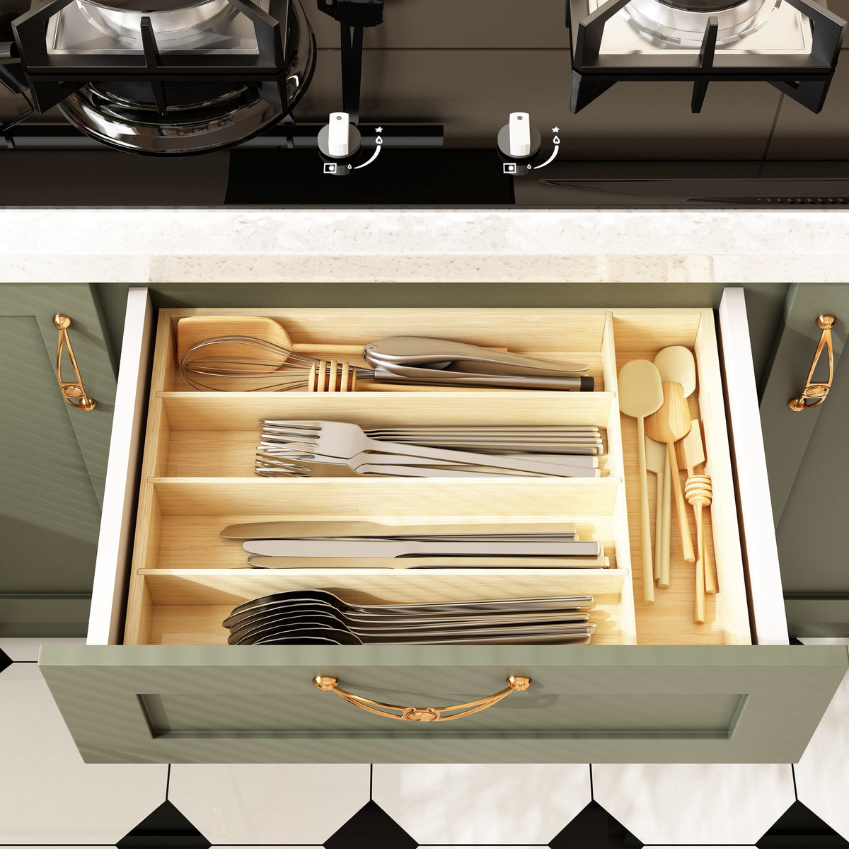 Bamboo Silverware Drawer Organizer, 5-Compartment Flatware and Utensil Tray, Natural - Image 6