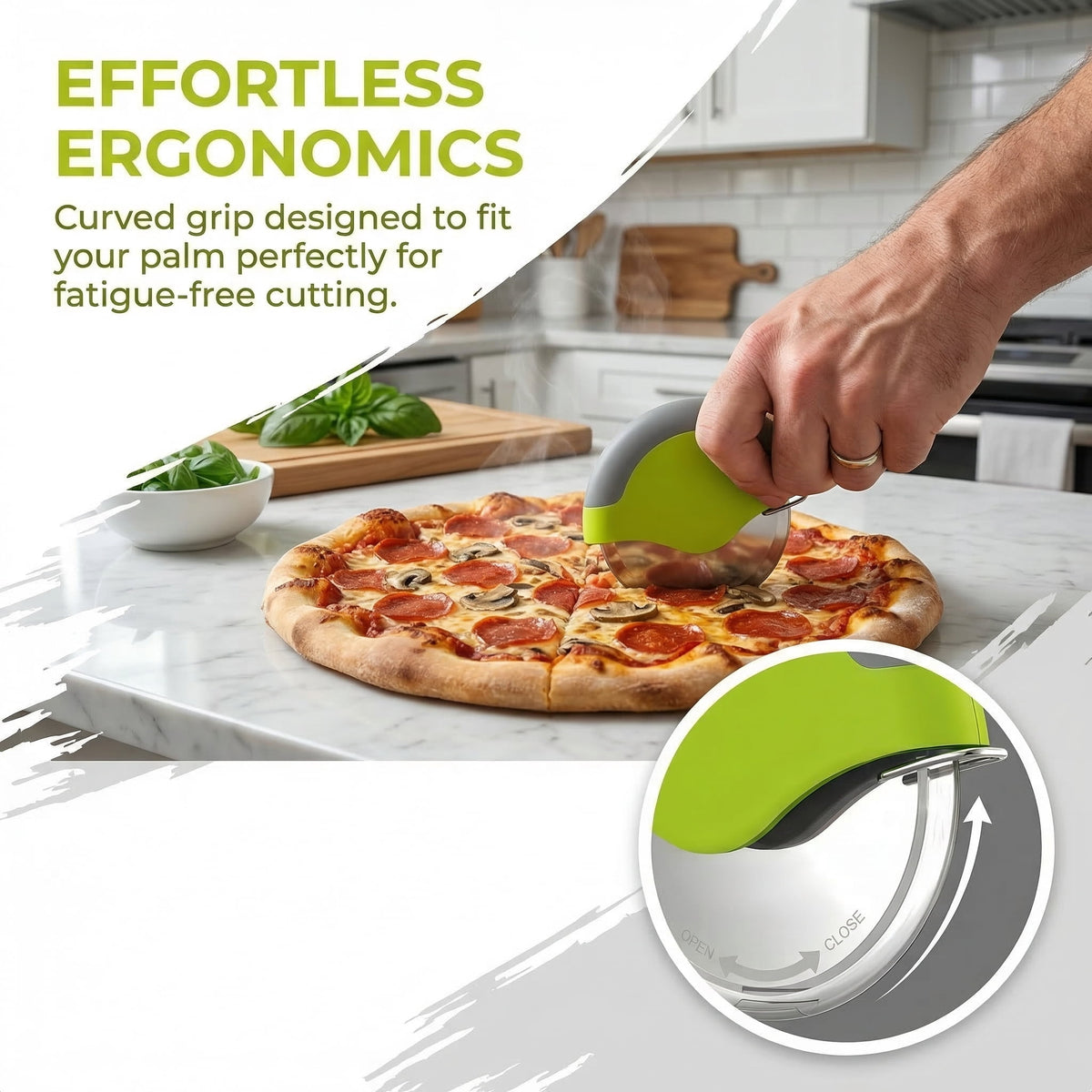 Palm Pizza Cutter Wheel, Stainless Steel Blade with Protective Cover, Green - Image 4