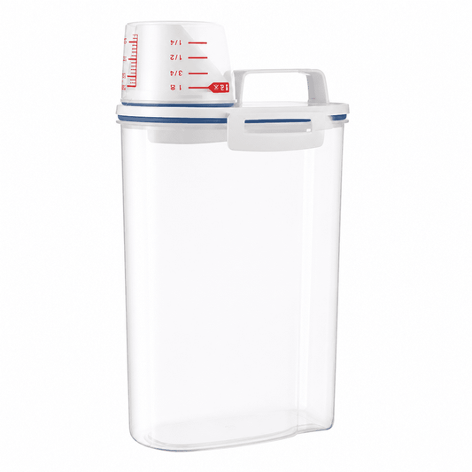 Cereal and Rice Dispenser Box, 2 L Clear Grain Container with Measuring Cup Lid