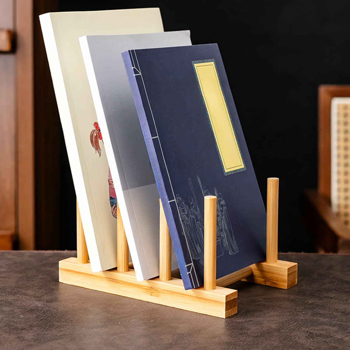 Wooden Countertop Plate and Cutting Board Rack, Small Ladder Stand for Dishes and Lids, Khaki, 16 x 11 x 9 cm - Image 5