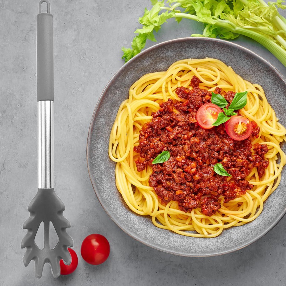 Silicone Pasta Server Fork with Stainless Steel Core, Heat Resistant Spaghetti Spoon - Image 4