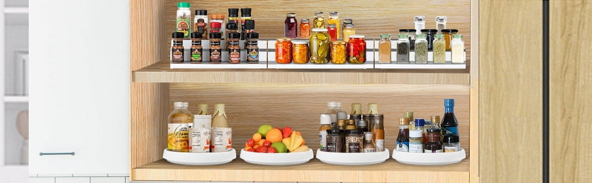 3-Tier Spice Rack Organizer for Cabinets, Set of 3 Non-Skid Plastic Step Shelves - Image 2