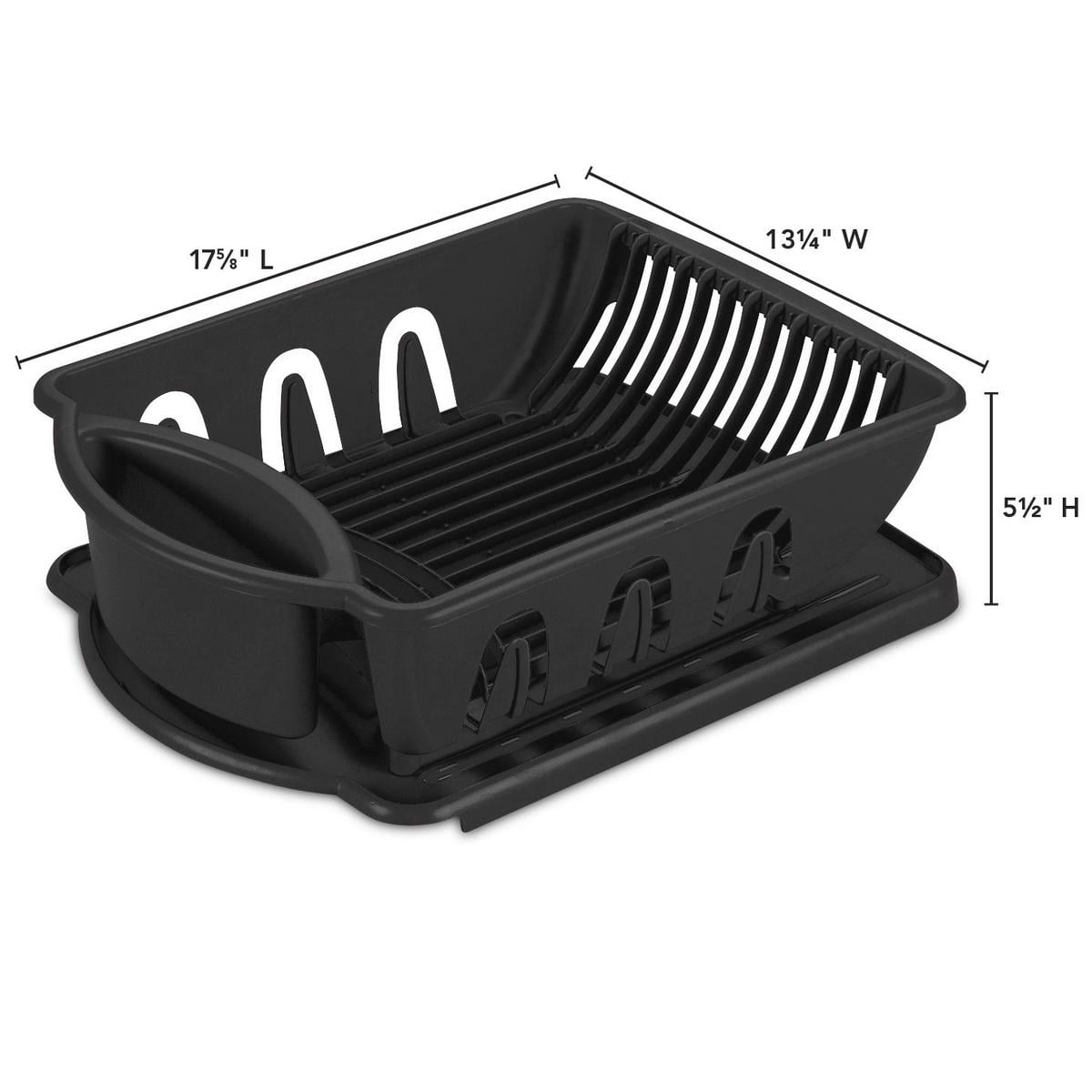 Dish Drying Rack with Drainboard and Silverware Holder, 18 x 13 x 6 Inch Plastic Set, Black - Image 3