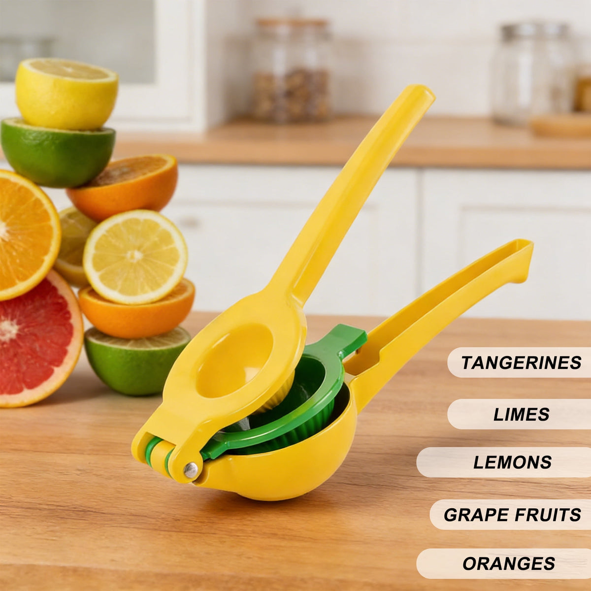 Handheld Citrus Squeezer, Dual-Size Metal Lemon and Lime Juicer, Yellow - Image 5