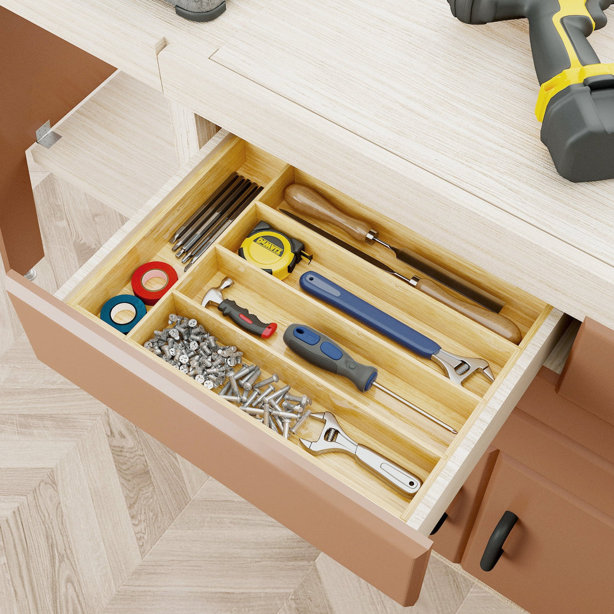 Bamboo Silverware Drawer Organizer, 5-Compartment Flatware and Utensil Tray, Natural - Image 5