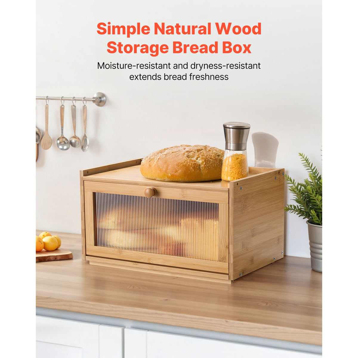 Bamboo Bread Box with Acrylic Wave Door, 15.75 x 9.84 x 8.66 Inch Farmhouse Countertop Storage - Image 2