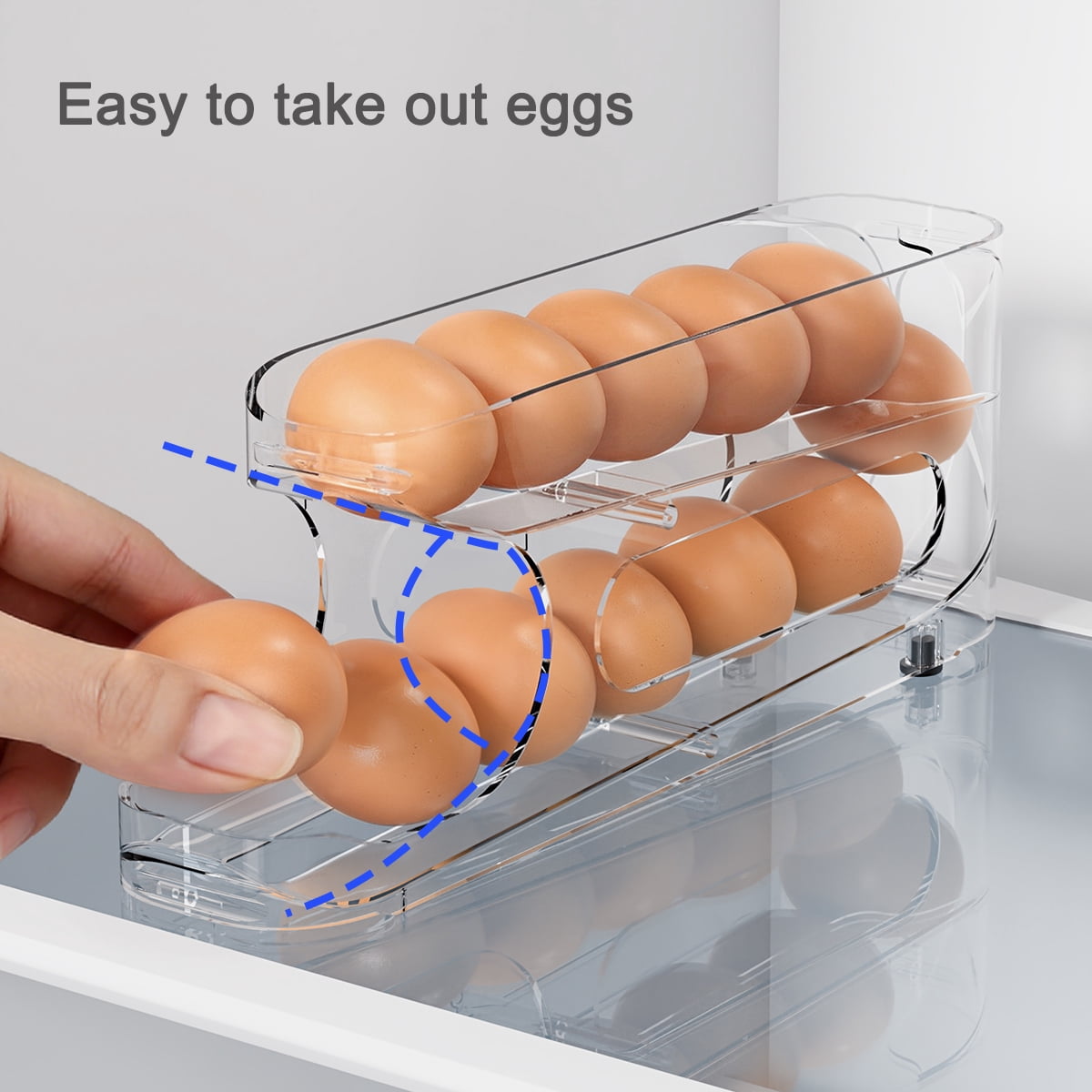 Auto-Rolling Egg Holder for Refrigerator, Space-Saving Dispenser Holds 12 Eggs, Clear - Image 5
