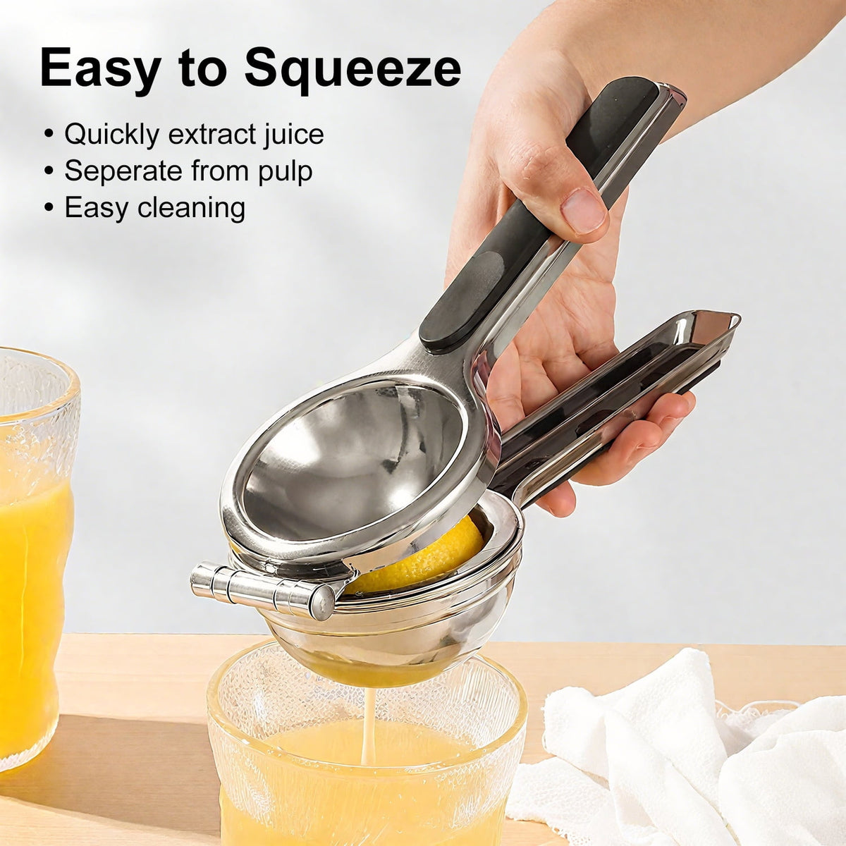 Stainless Steel Lemon Squeezer with Silicone Handles, Heavy Duty Handheld Citrus Juicer - Image 2