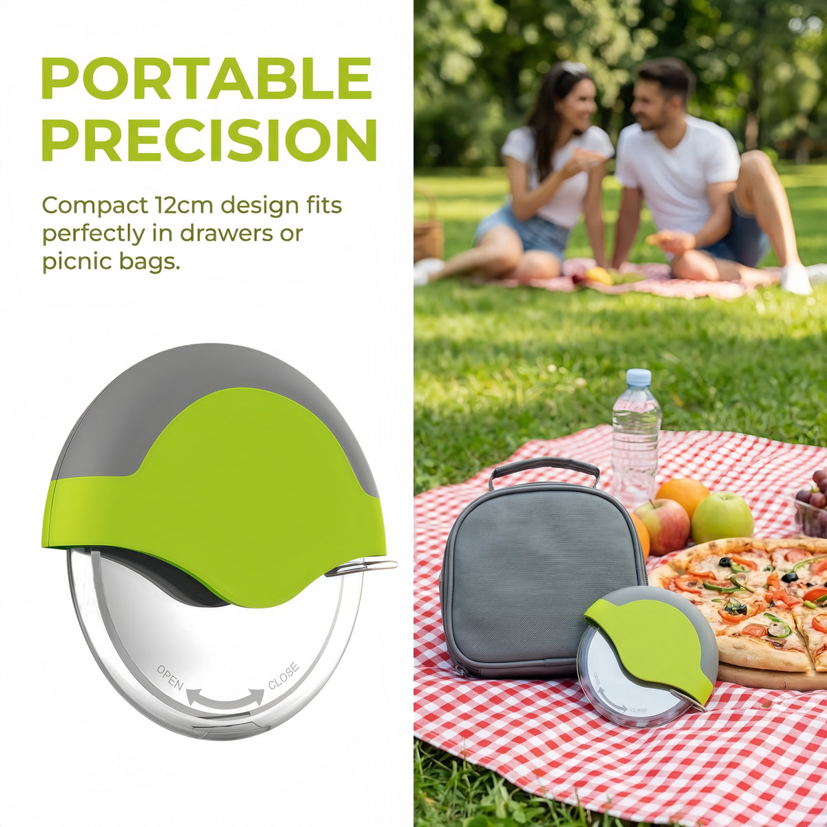 Palm Pizza Cutter Wheel, Stainless Steel Blade with Protective Cover, Green - Image 2