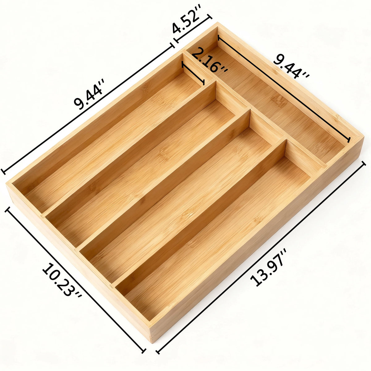 Bamboo Silverware Drawer Organizer, 5-Compartment Flatware and Utensil Tray, Natural - Image 2