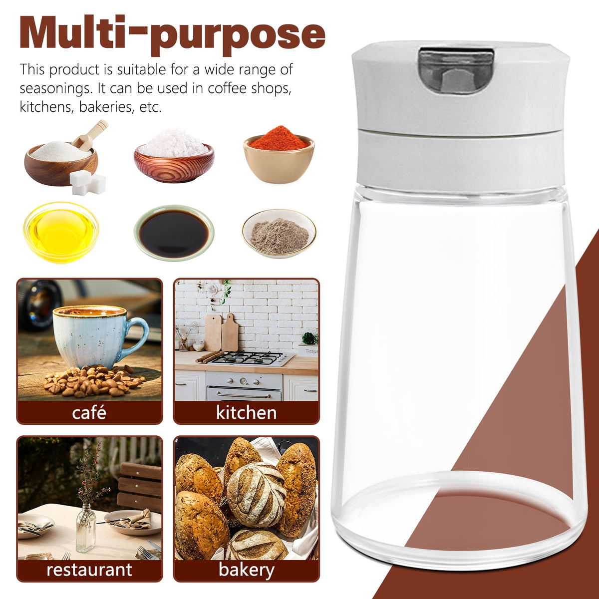 Glass Sugar Dispenser with Auto Flip Spout, 8.5 oz Weighted Pourer, Set of 2, Gray - Image 3
