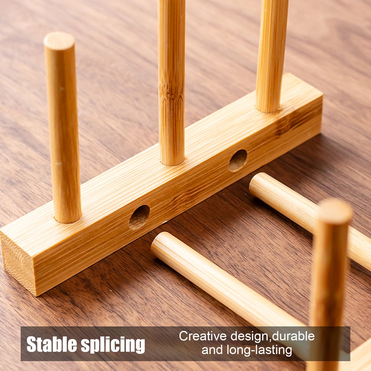 Wooden Countertop Plate and Cutting Board Rack, Small Ladder Stand for Dishes and Lids, Khaki, 16 x 11 x 9 cm - Image 4