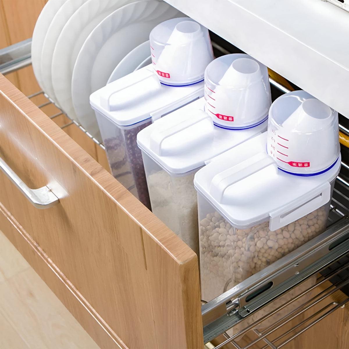 Cereal and Rice Dispenser Box, 2 L Clear Grain Container with Measuring Cup Lid - Image 6