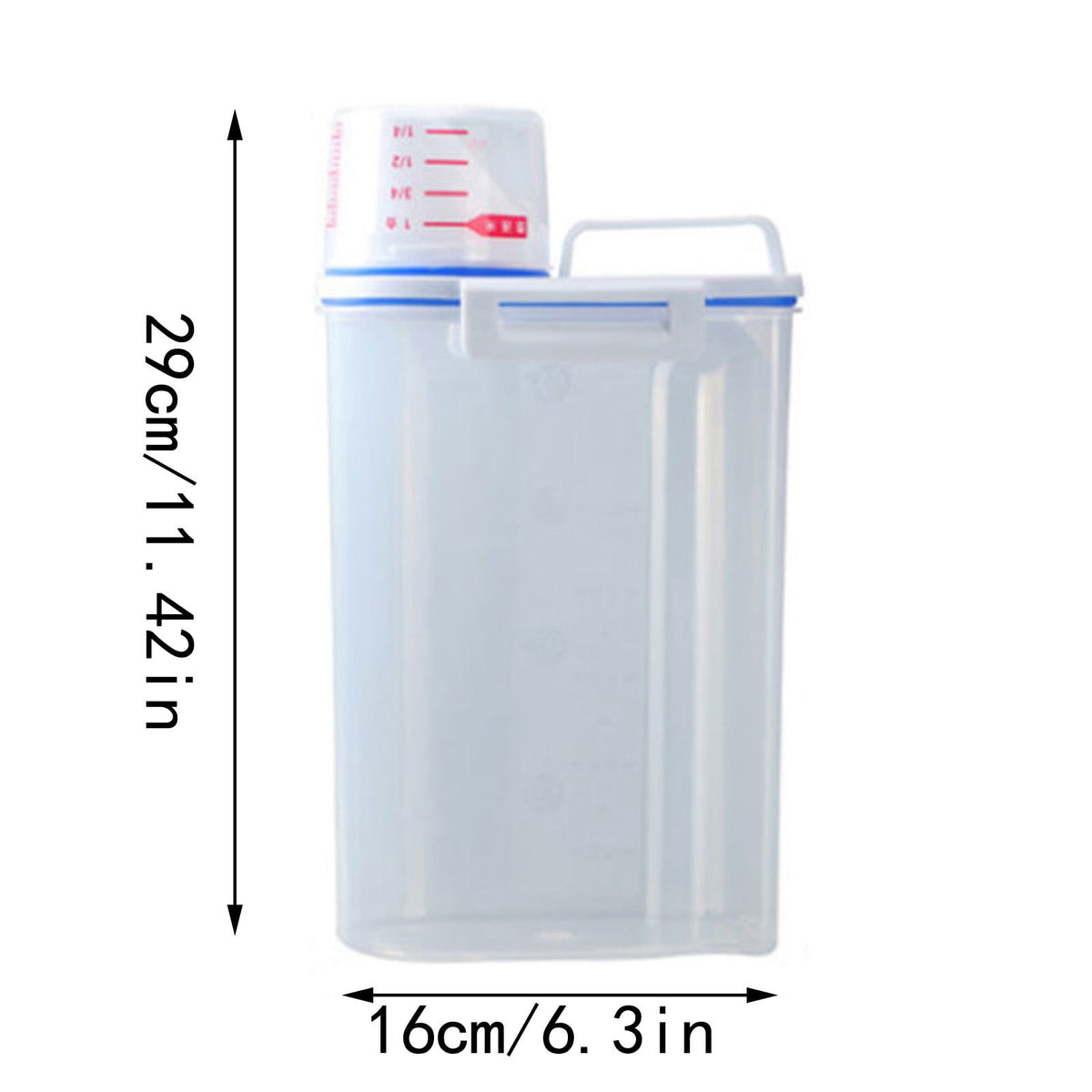 Airtight Flour and Rice Container, 5 lb Dry Food Bin with Measuring Cup and Handle - Image 4