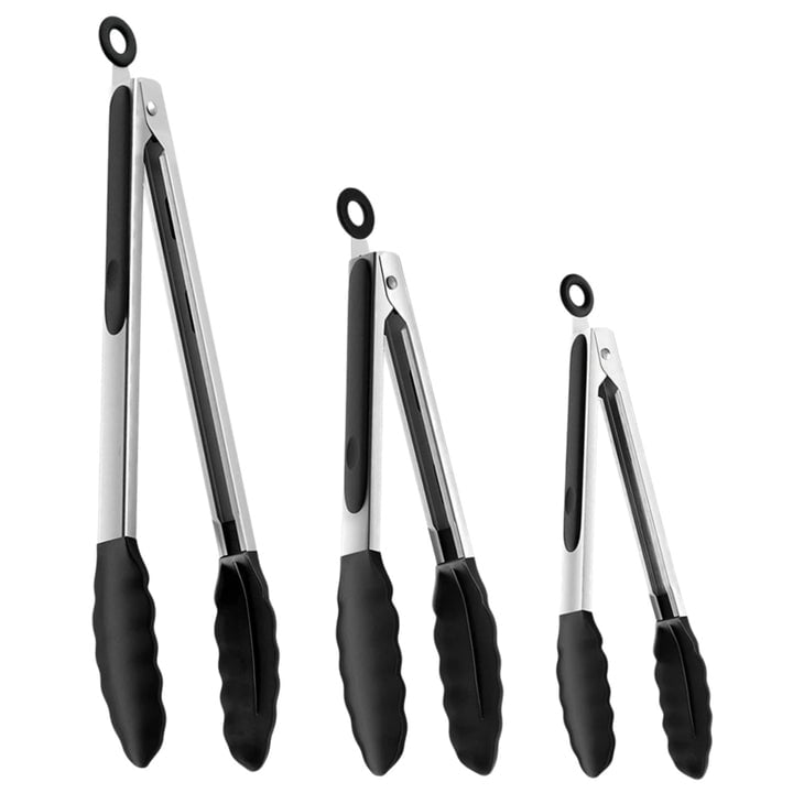 Silicone-Tipped Kitchen Tongs, Stainless Steel 3-Piece Set, 7, 9 and 12 Inch