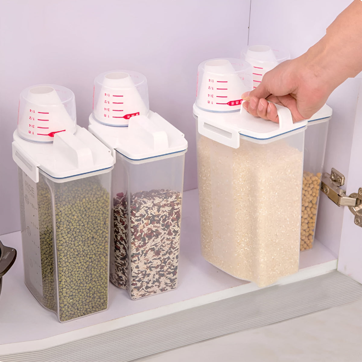 Cereal and Rice Dispenser Box, 2 L Clear Grain Container with Measuring Cup Lid - Image 3