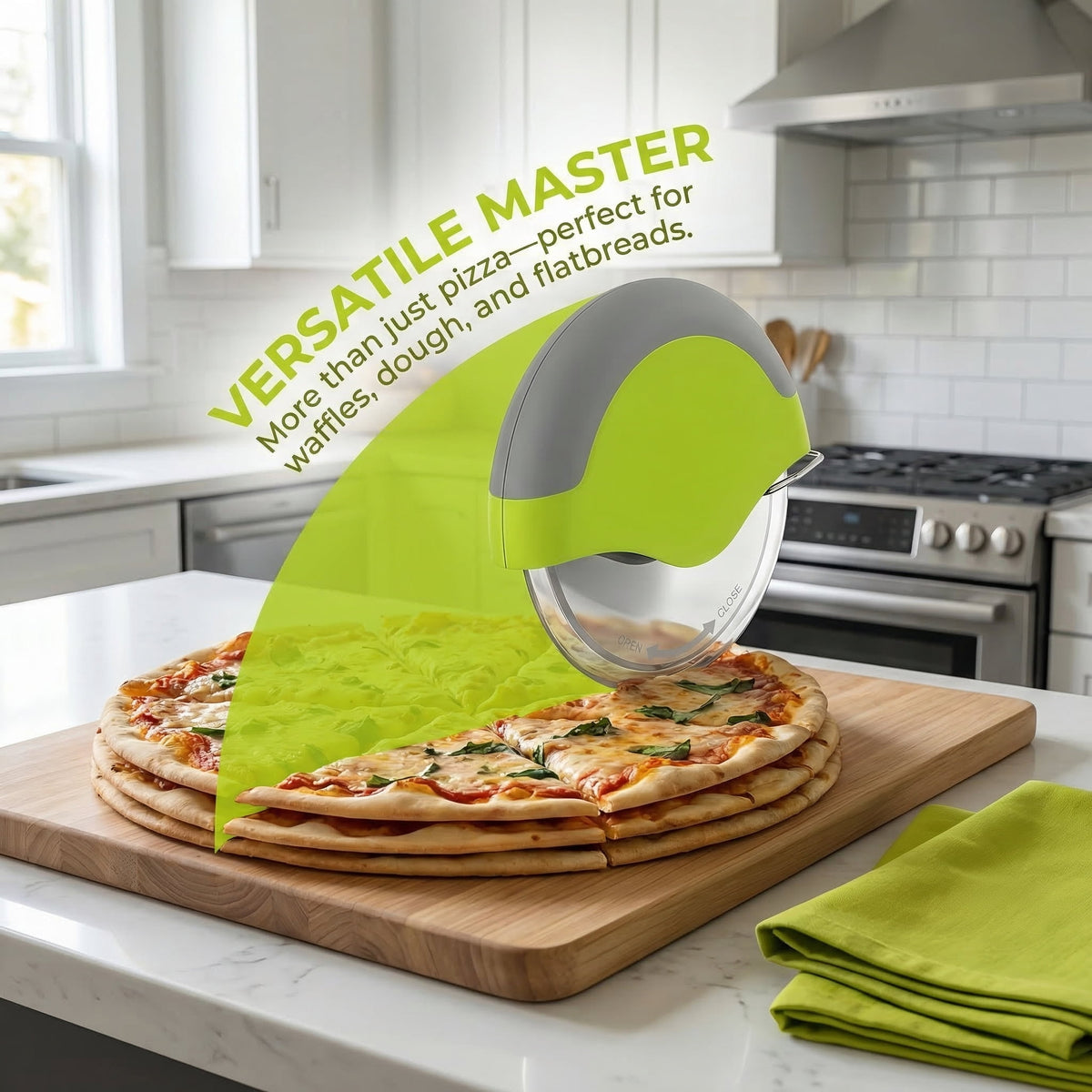 Palm Pizza Cutter Wheel, Stainless Steel Blade with Protective Cover, Green - Image 5