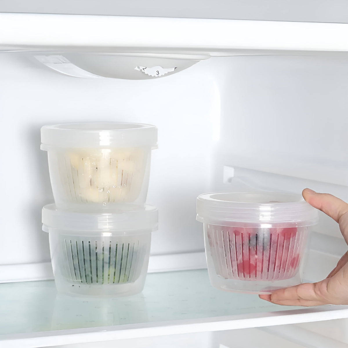 Round Produce Saver Container for Onion, Garlic and Ginger, Clear with Screw Lid - Image 4