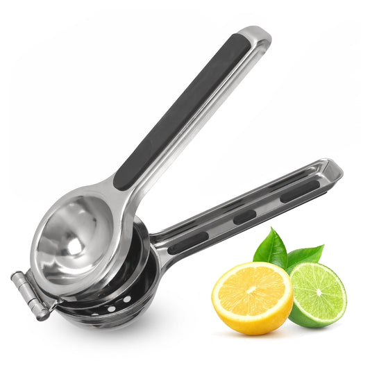 Stainless Steel Lemon Squeezer with Silicone Handles, Heavy Duty Handheld Citrus Juicer