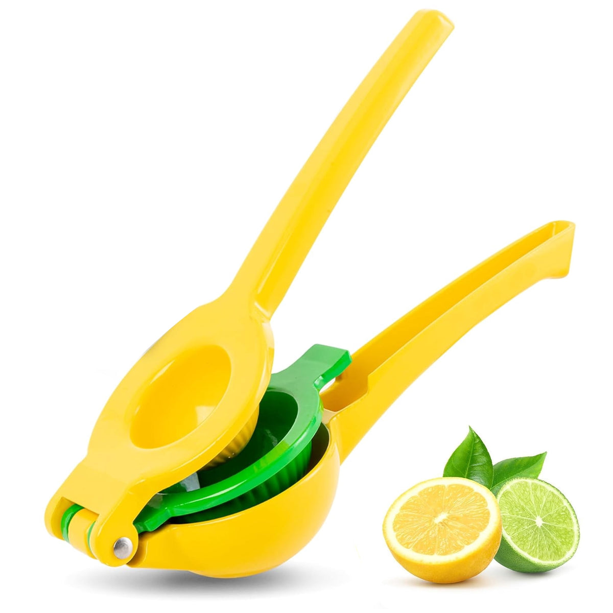Handheld Citrus Squeezer, Dual-Size Metal Lemon and Lime Juicer, Yellow
