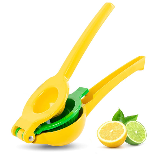 Handheld Citrus Squeezer, Dual-Size Metal Lemon and Lime Juicer, Yellow