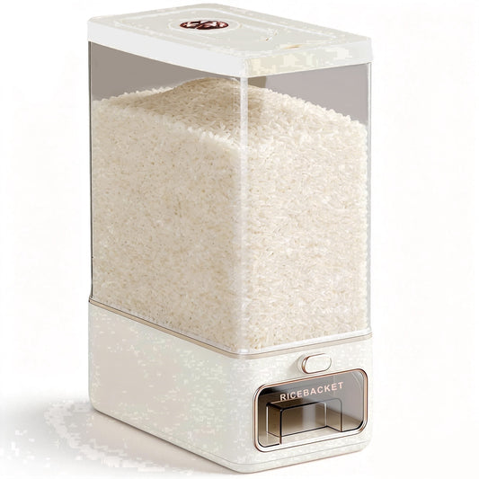 Rice Dispenser, 25 lb Sealed Grain Storage Container with One-Touch Dispensing and Freshener Box