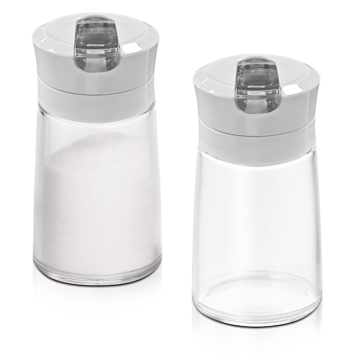 Glass Sugar Dispenser with Auto Flip Spout, 8.5 oz Weighted Pourer, Set of 2, Gray
