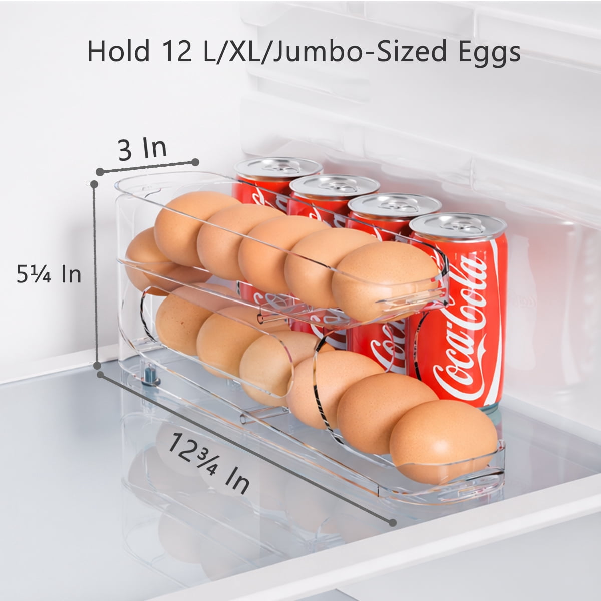 Auto-Rolling Egg Holder for Refrigerator, Space-Saving Dispenser Holds 12 Eggs, Clear - Image 4