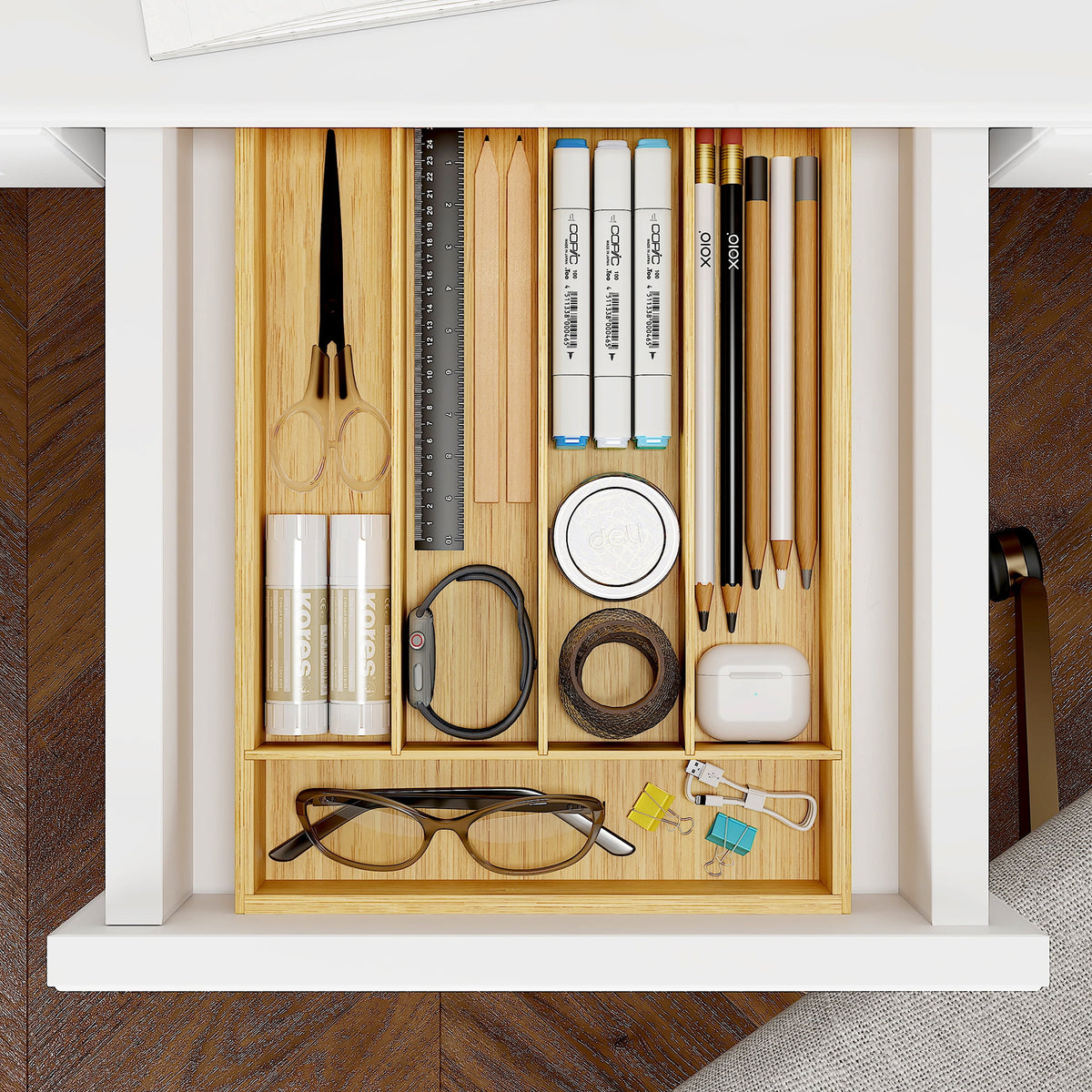 Bamboo Silverware Drawer Organizer, 5-Compartment Flatware and Utensil Tray, Natural - Image 4