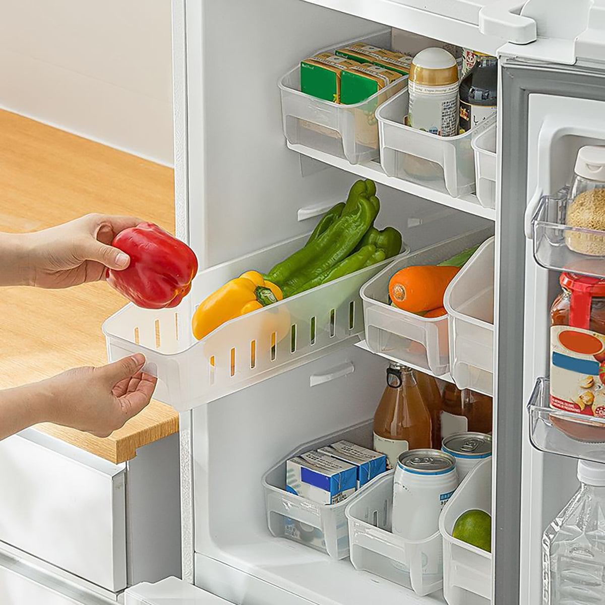 Stackable Freezer and Pantry Organizer Bins with Removable Dividers and Handles - Image 3