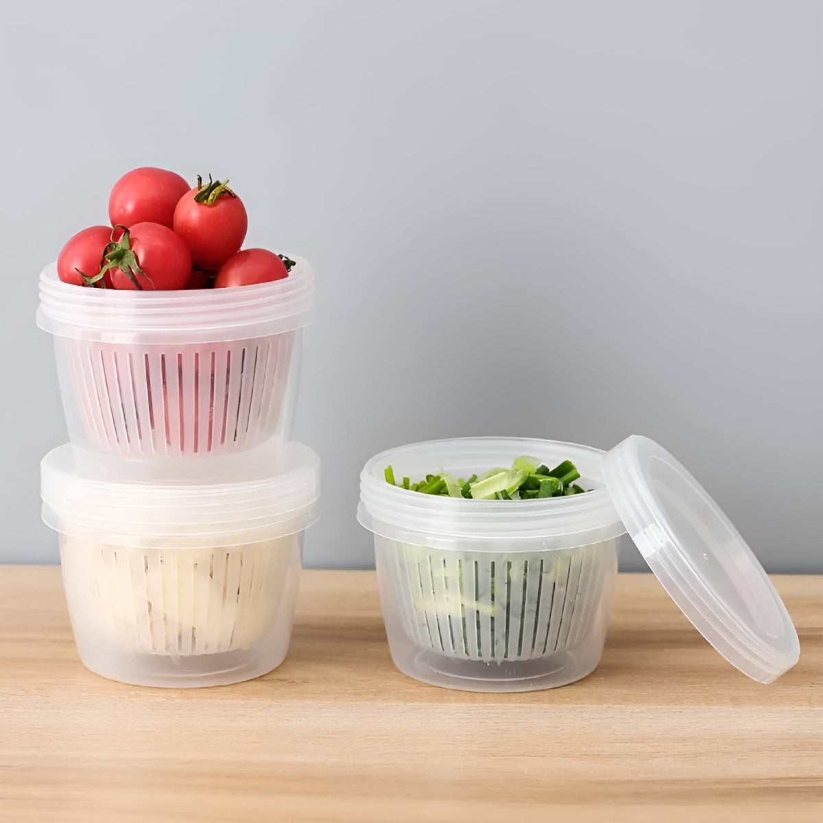 Round Produce Saver Container for Onion, Garlic and Ginger, Clear with Screw Lid - Image 6