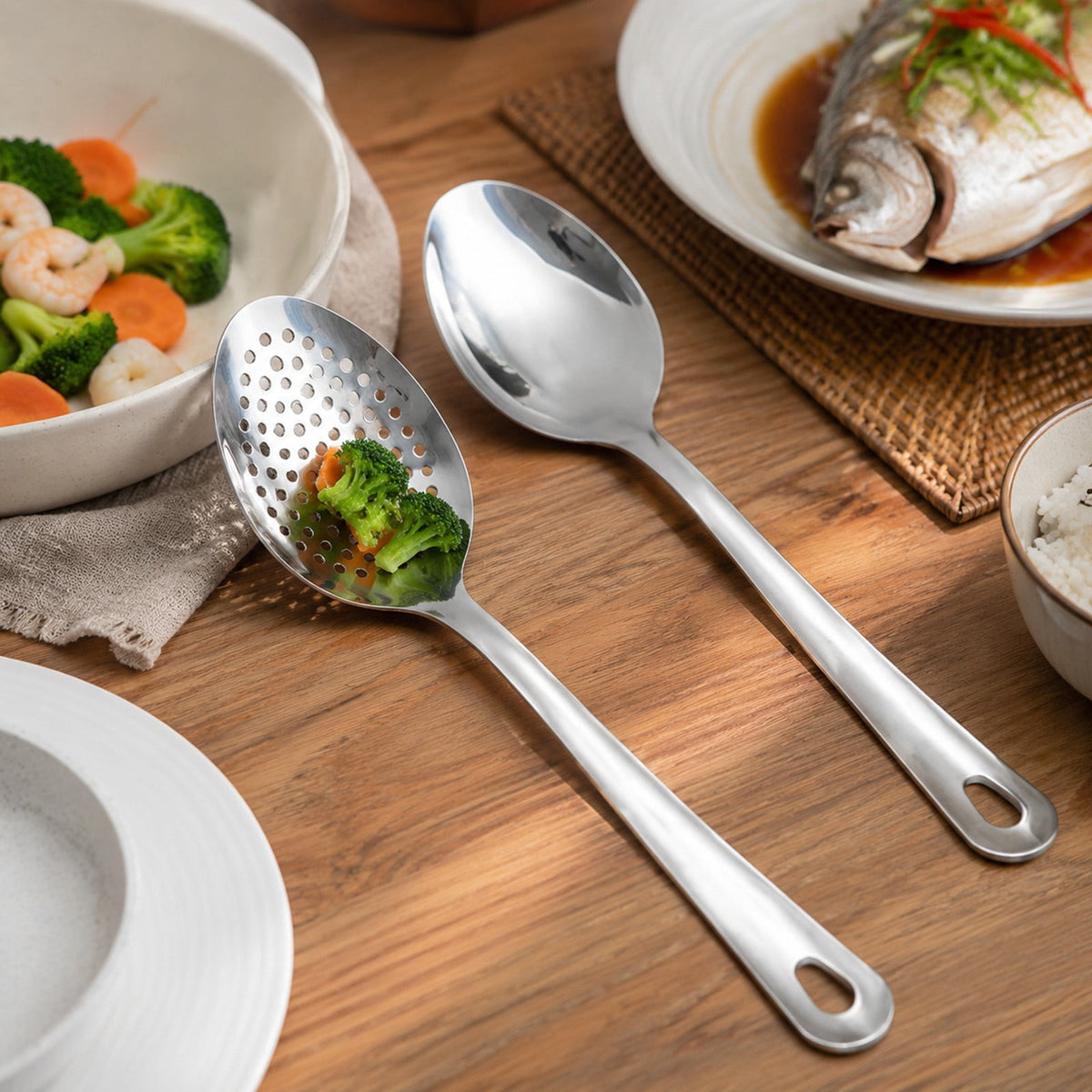 Stainless Steel Cooking Spoon, Solid Metal Serving and Stirring Spoon, 9.84 Inch - Image 4