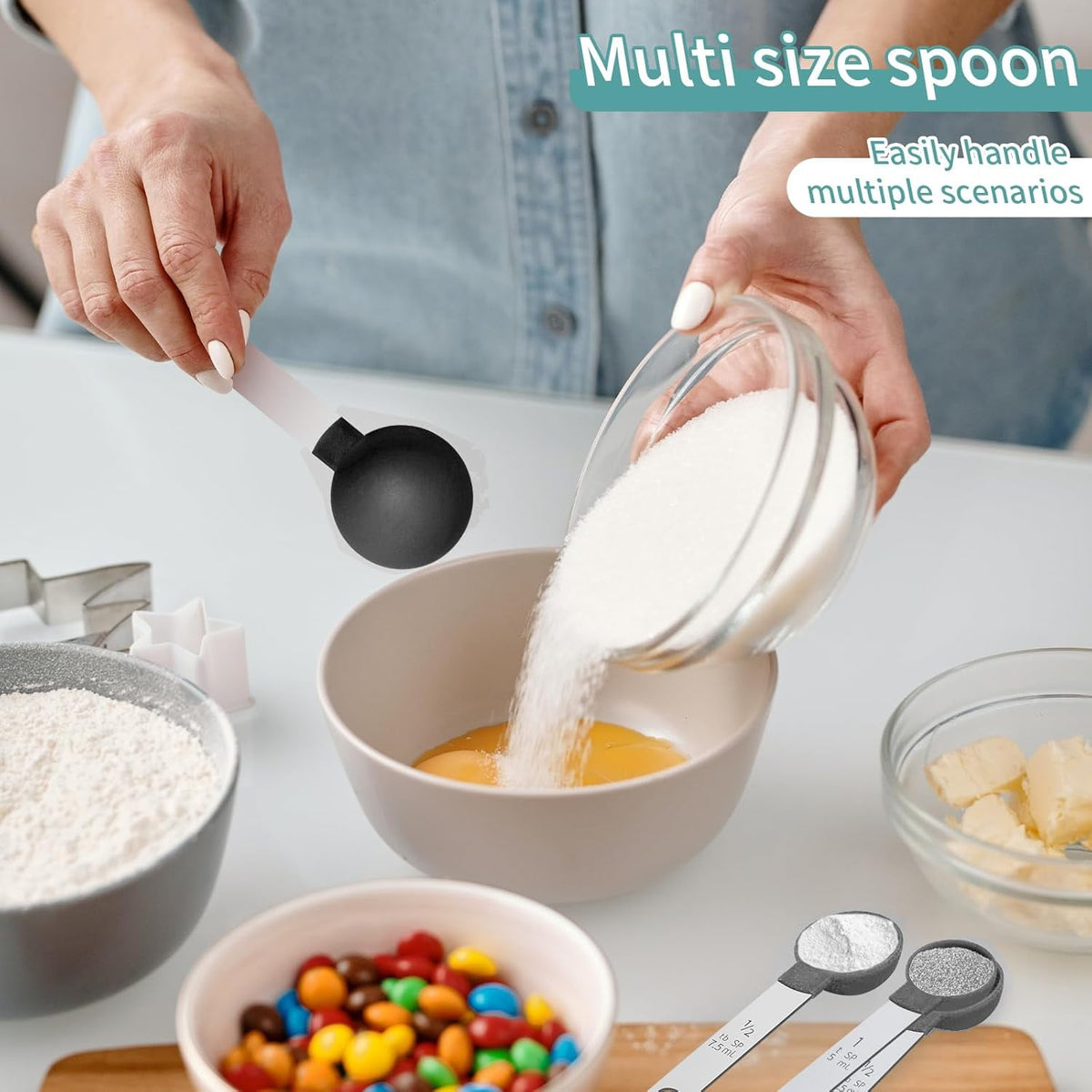 Nesting Measuring Cups and Spoons, 8-Piece Set with Stainless Steel Handles, Black - Image 3
