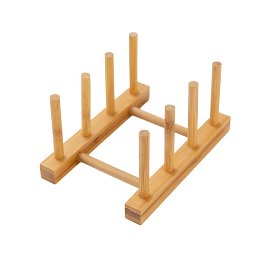 Wooden Countertop Plate and Cutting Board Rack, Small Ladder Stand for Dishes and Lids, Khaki, 16 x 11 x 9 cm