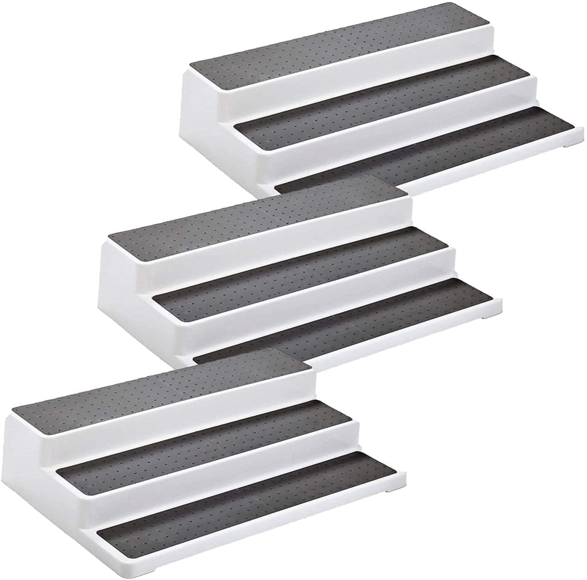 3-Tier Spice Rack Organizer for Cabinets, Set of 3 Non-Skid Plastic Step Shelves
