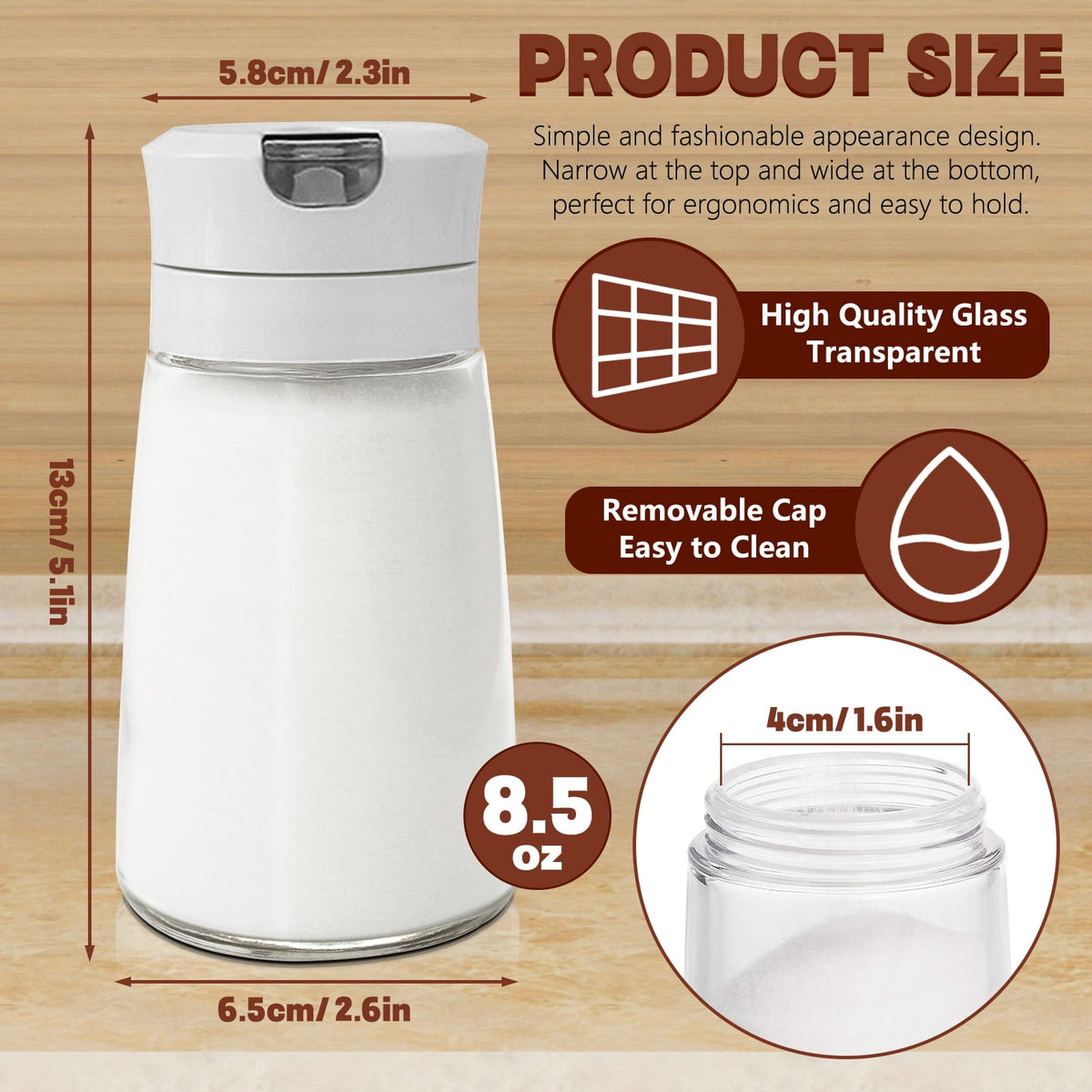 Glass Sugar Dispenser with Auto Flip Spout, 8.5 oz Weighted Pourer, Set of 2, Gray - Image 2