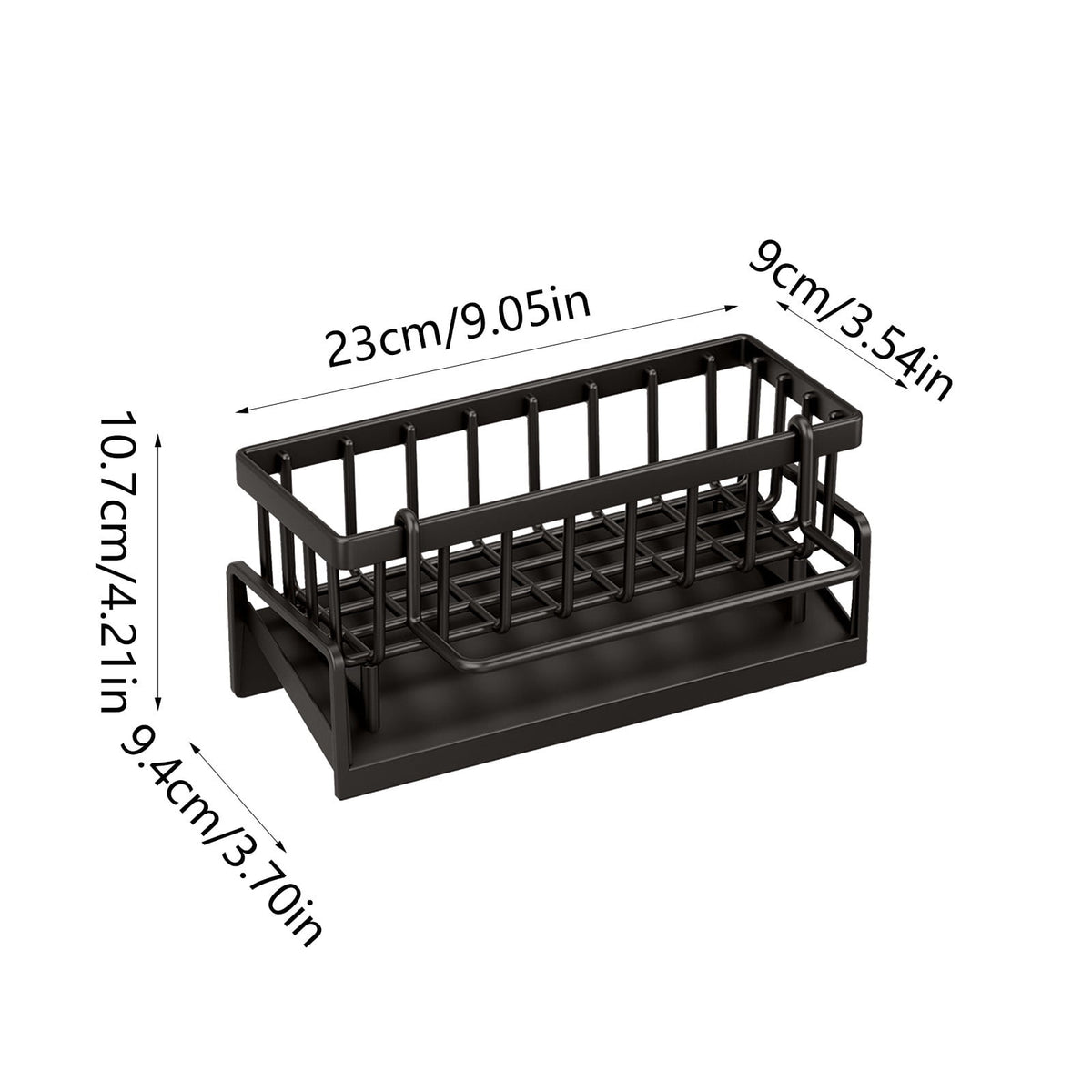 Kitchen Sink Caddy with Sponge, Brush and Soap Holder, Self-Draining Plastic Organizer, Black - Image 3