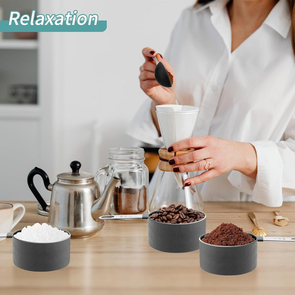 Nesting Measuring Cups and Spoons, 8-Piece Set with Stainless Steel Handles, Black - Image 4