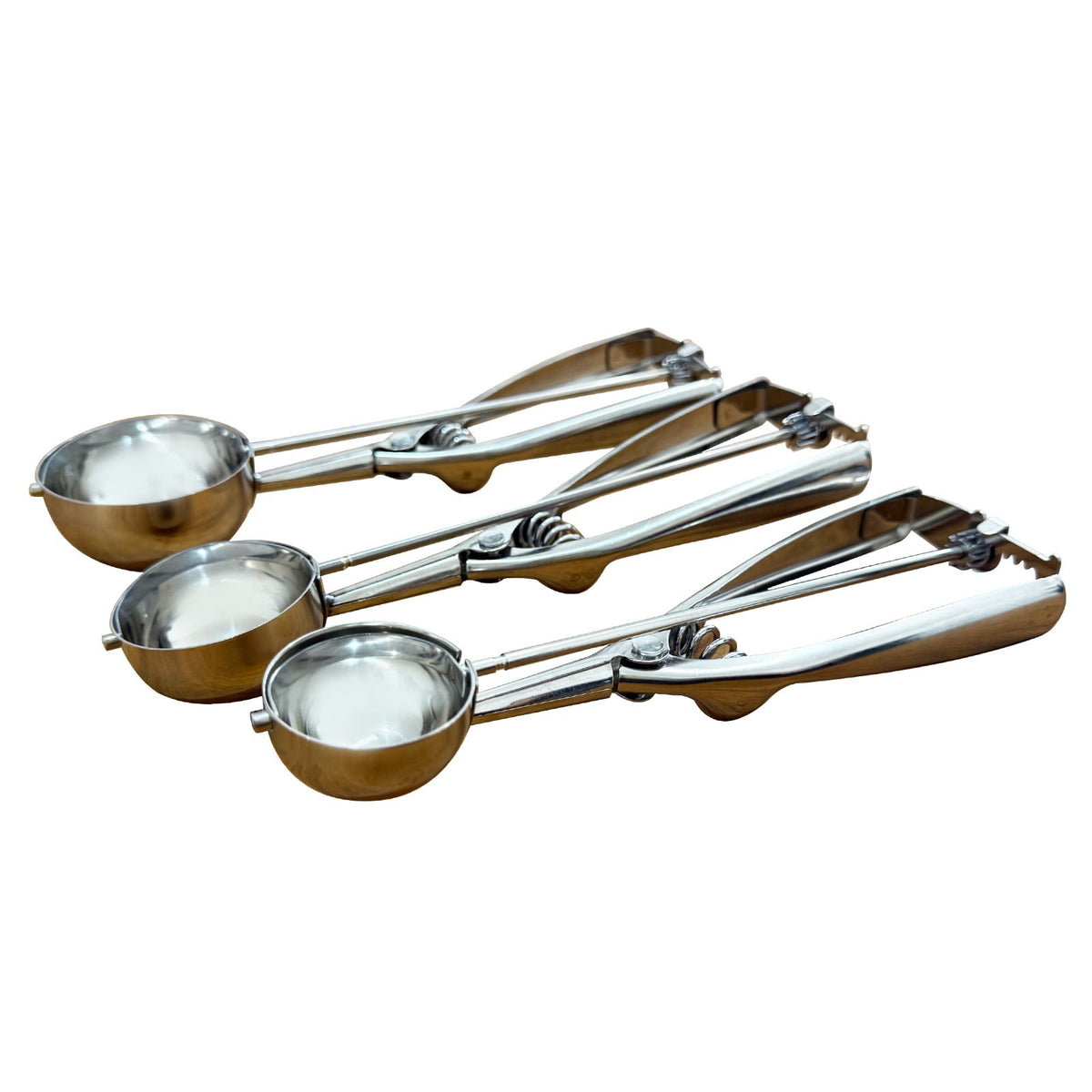 Trigger Scoop Set of 3, Stainless Steel Ice Cream and Cookie Dough Scoops, Small, Medium and Large