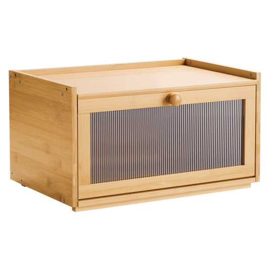 Bamboo Bread Box with Acrylic Wave Door, 15.75 x 9.84 x 8.66 Inch Farmhouse Countertop Storage