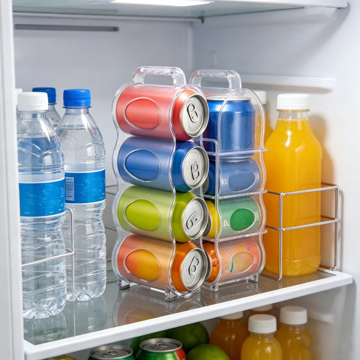 Refrigerator Can Organizer, Clear 4-Can Holder with Handle for Fridge Storage - Image 3