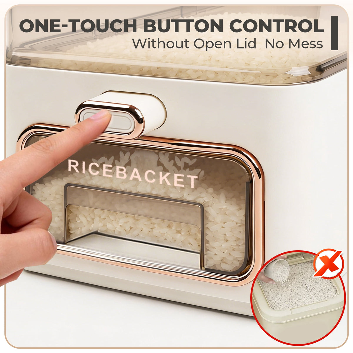 Rice Dispenser, 25 lb Sealed Grain Storage Container with One-Touch Dispensing and Freshener Box - Image 2