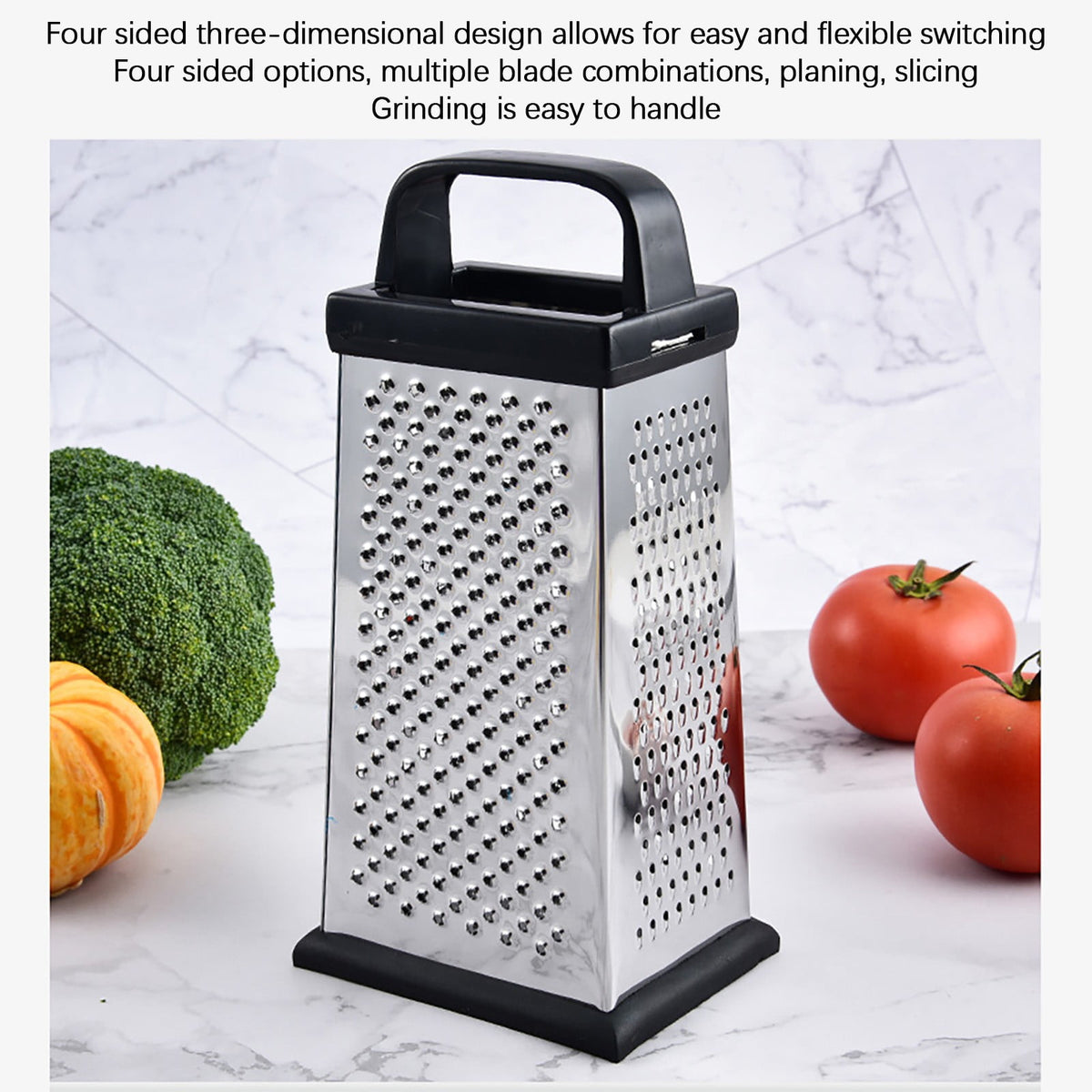 Four-Sided Box Grater, Stainless Steel with Fine, Medium and Coarse Faces and Comfort Handle - Image 3
