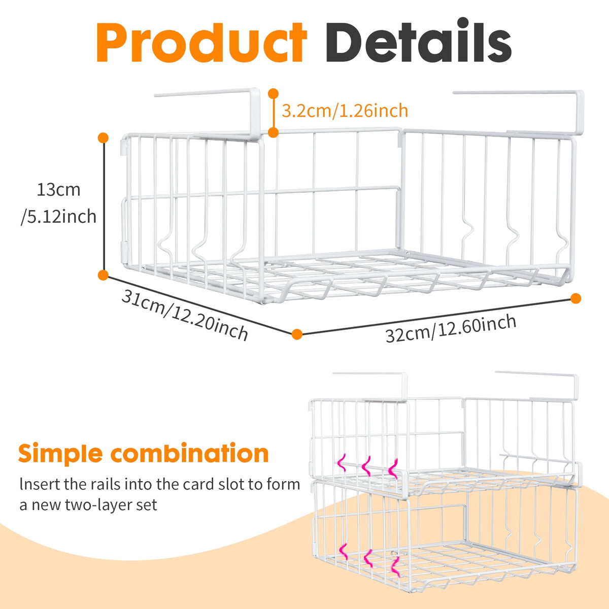 Under Shelf Hanging Baskets, 2-Pack Wire Cabinet and Pantry Organizers, 12.8 x 10.16 x 4.92 Inch - Image 2