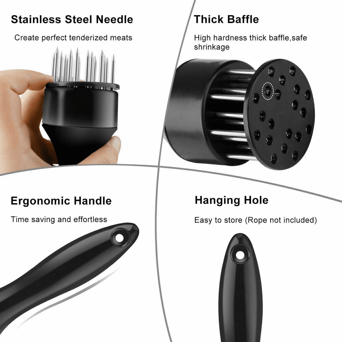 Needle Meat Tenderizer with 21 Stainless Steel Blades and Retracting Guard, Black - Image 5