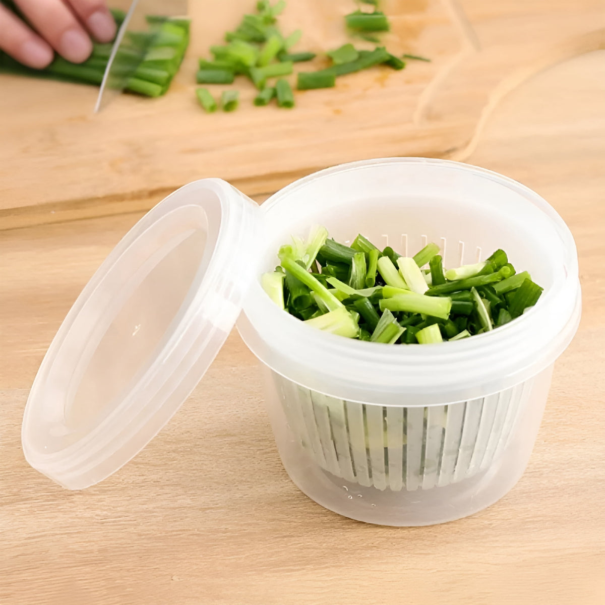 Round Produce Saver Container for Onion, Garlic and Ginger, Clear with Screw Lid - Image 5